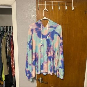 Waffle tee hooded oversized tye dye top